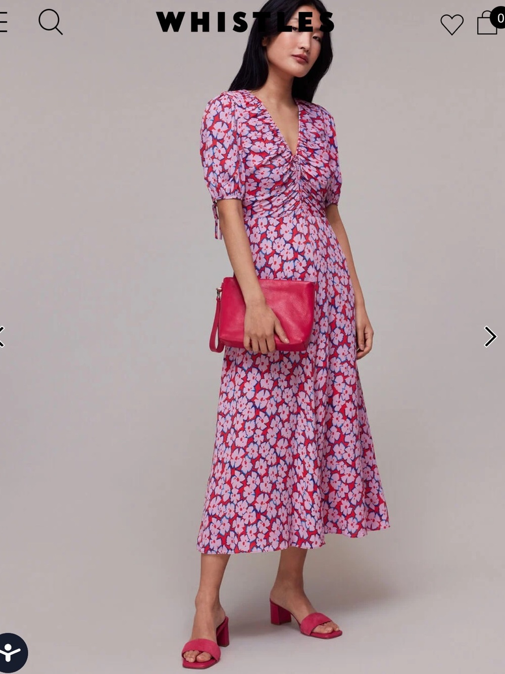 Whistles Pink and Red Floral Midi Dress